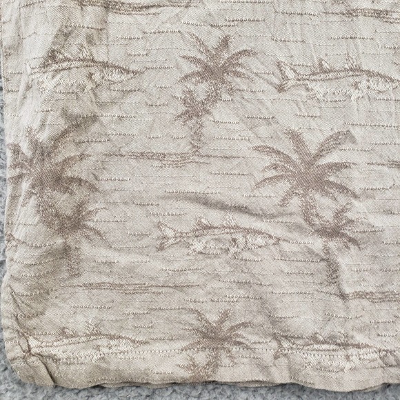 Columbia Shirt Mens Large Brown Button Up Casual Palm Fish All Over Print Aloha - Picture 6 of 13